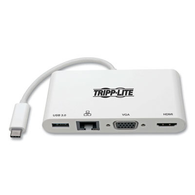 Tripp Lite USB-C Multiport Adapter with 4K HDMI, VGA, USB-A, Gigabit Ethernet, and HDCP, White, Ships in 7-10 Business Days (TRPU44406NHV4GU)