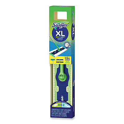 Swiffer Sweeper Mop, 16.5 x 9 White Cloth Head, 46" Green/Silver Aluminum/Plastic Handle (PGC01096)