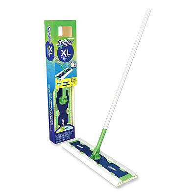 Swiffer Sweeper Mop, 16.5 x 9 White Cloth Head, 46" Green/Silver Aluminum/Plastic Handle (PGC01096)