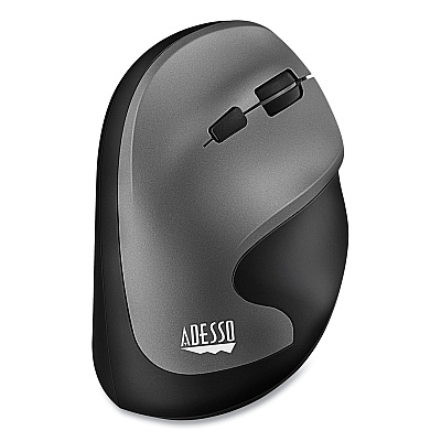 Adesso iMouse A20 Antimicrobial Vertical Wireless Mouse, 2.4 GHz Frequency/33 ft Wireless Range, Right Hand Use, Black/Granite