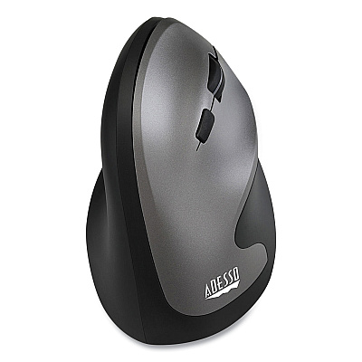 Adesso iMouse A20 Antimicrobial Vertical Wireless Mouse, 2.4 GHz Frequency/33 ft Wireless Range, Right Hand Use, Black/Granite