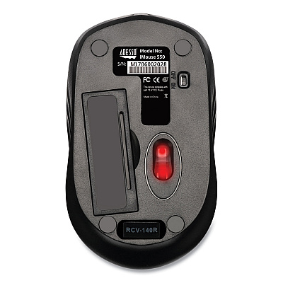 Adesso iMouse S50 Wireless Mini Mouse, 2.4 GHz Frequency/33 ft Wireless Range, Left/Right Hand Use, Black (ADEIMOUSES50B)