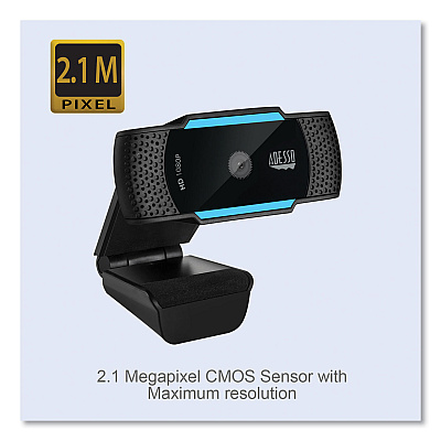Adesso CyberTrack H5 1080P HD USB AutoFocus Webcam with Microphone, 1920 Pixels x 1080 Pixels, 2.1 Mpixels, Black