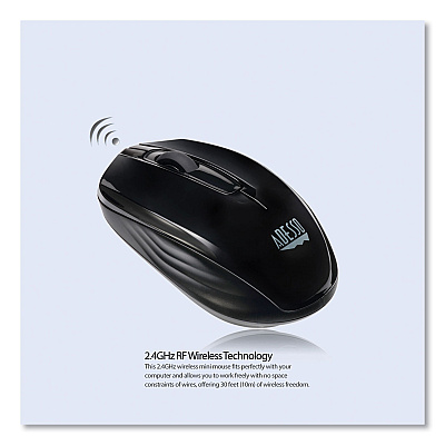 Adesso iMouse S50 Wireless Mini Mouse, 2.4 GHz Frequency/33 ft Wireless Range, Left/Right Hand Use, Black (ADEIMOUSES50B)