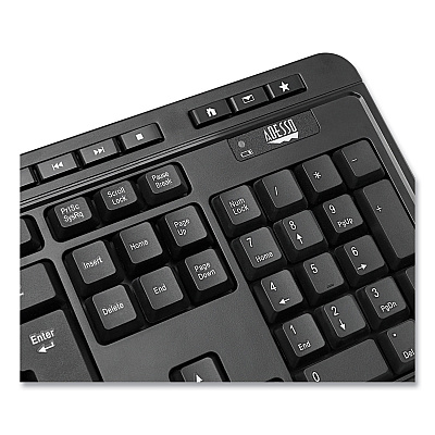 Adesso WKB-1320CB Antimicrobial Wireless Desktop Keyboard and Mouse, 2.4 GHz Frequency/30 ft Wireless Range, Black
