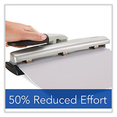 Swingline 12-Sheet LightTouch Desktop Two- to Three-Hole Punch, 9/32" Holes, Black/Silver (SWI74026)