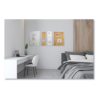MasterVision Positive Flow Metallic Silver Message Board Sets, (2) Bulletin, (2) Magnetic Dry Erase, Assorted Sizes, Silver Frames (BVCSOR035)