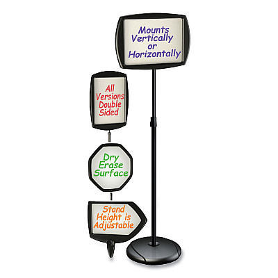 MasterVision Floor Stand Sign Holder, Rectangle, 15 x 11, 66" High, White Surface, Black Steel Frame (BVCSIG07060101)