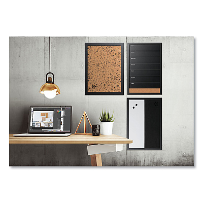 MasterVision Black/White Message Board Set: (1) Bulletin, (1) Bulletin/Chalk Planner, (1) Bulletin/Dry Erase, Assorted Sizes, Black Frames (BVCSOR033)