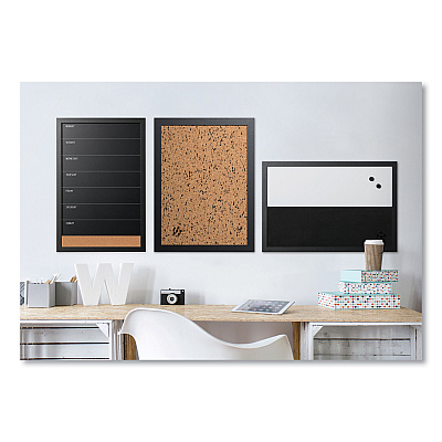 MasterVision Black/White Message Board Set: (1) Bulletin, (1) Bulletin/Chalk Planner, (1) Bulletin/Dry Erase, Assorted Sizes, Black Frames (BVCSOR033)