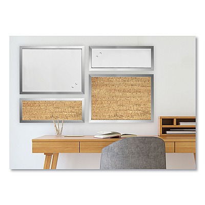 MasterVision Positive Flow Metallic Silver Message Board Sets, (2) Bulletin, (2) Magnetic Dry Erase, Assorted Sizes, Silver Frames (BVCSOR035)