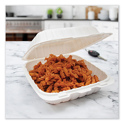Dart Hinged Lid Containers, Single Compartment, 8.25 x 8 x 3, White, Plastic, 150/Carton (DCC85MFPPHT1R)