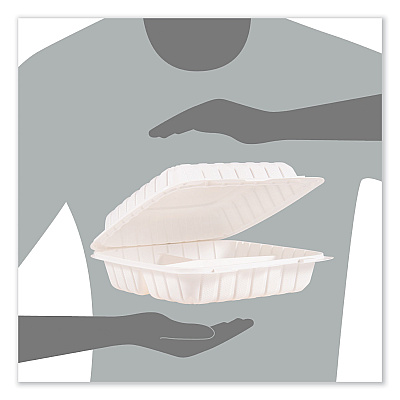 Dart Hinged Lid Containers, 3-Compartment, 9 x 8.75 x 3, White, Plastic, 150/Carton (DCC90MFPPHT3R)