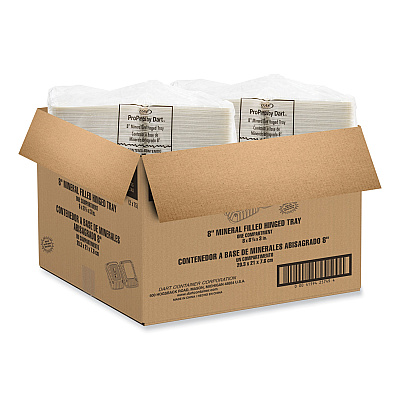 Dart Hinged Lid Containers, Single Compartment, 8.25 x 8 x 3, White, Plastic, 150/Carton (DCC85MFPPHT1R)