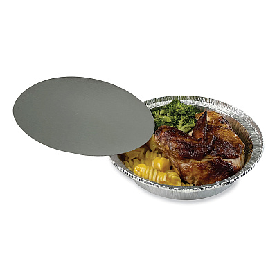 Boardwalk Round Aluminum To-Go Container Lids, Flat Lid, 7", Silver, Paper, 500/Carton (BWKROUND7FLID)