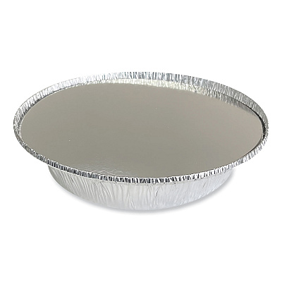 Boardwalk Round Aluminum To-Go Containers with Lid, 24 oz, 7" Diameter x 1.47"h, Silver 200/Carton (BWKROUND7COMBO)