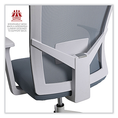 Workspace by Alera Mesh Back Fabric Task Chair, Supports Up to 275 lb, 17.32" to 21.1" Seat Height, Seafoam Blue Seat/Back (ALEWS42B77)