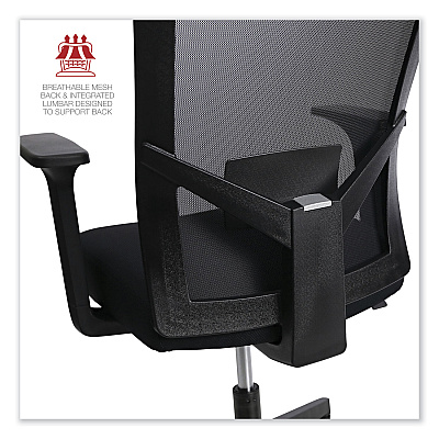 Workspace by Alera Mesh Back Fabric Task Chair, Supports Up to 275 lb, 17.32" to 21.1" Seat Height, Black Seat, Black Back (ALEWS42B17)
