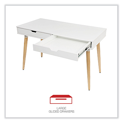 Workspace by Alera Scandinavian Writing Desk, 47.24" x 23.62" x 29.53", White/Beigewood (ALEWSS4824WB)