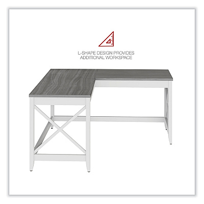 Workspace by Alera L-Shaped Farmhouse Desk, 58.27" x 58.27" x 29.53", Gray/White (ALEWSF5959GY)
