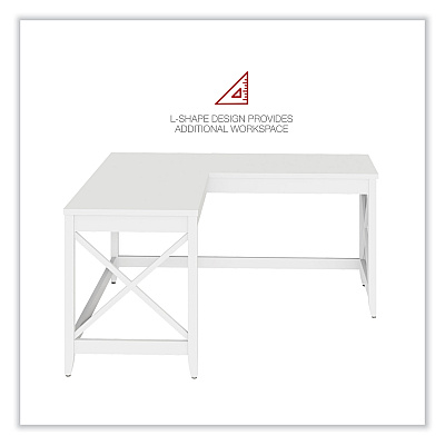 Workspace by Alera L-Shaped Farmhouse Desk, 58.27" x 58.27" x 29.53", White (ALEWSF5959WT)