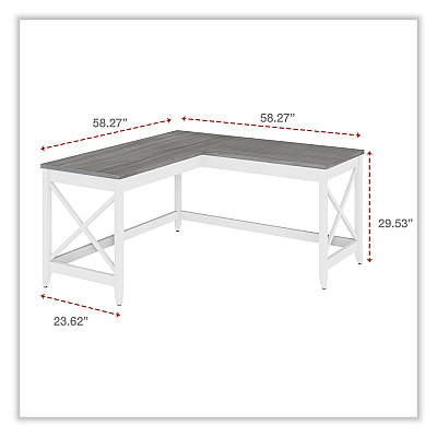 Workspace by Alera L-Shaped Farmhouse Desk, 58.27" x 58.27" x 29.53", Gray/White (ALEWSF5959GY)