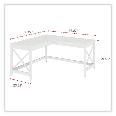 Workspace by Alera L-Shaped Farmhouse Desk, 58.27" x 58.27" x 29.53", White (ALEWSF5959WT)