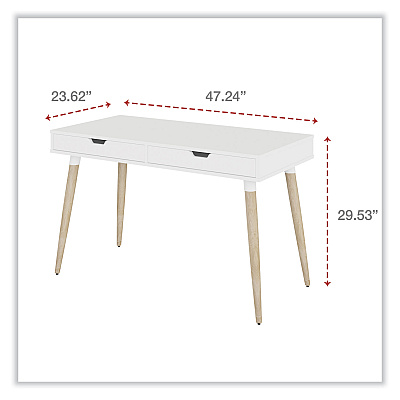 Workspace by Alera Scandinavian Writing Desk, 47.24" x 23.62" x 29.53", White/Beigewood (ALEWSS4824WB)