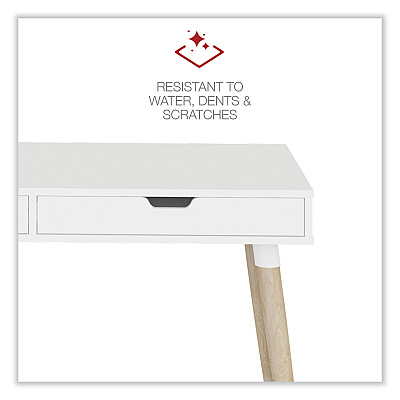 Workspace by Alera Scandinavian Writing Desk, 47.24" x 23.62" x 29.53", White/Beigewood (ALEWSS4824WB)