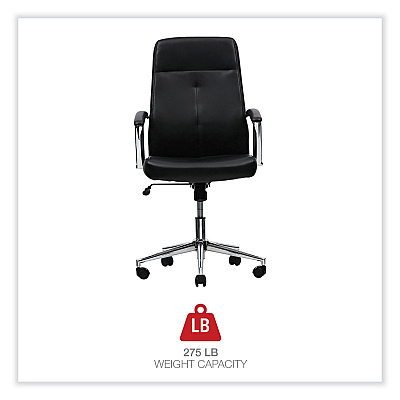 Workspace by Alera Leather Task Chair, Supports Up to 275 lb, 18.19" to 21.93" Seat Height, Black Seat, Black Back (ALEWS4116)