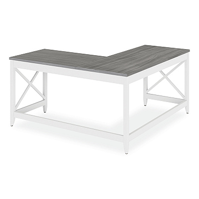 Workspace by Alera L-Shaped Farmhouse Desk, 58.27" x 58.27" x 29.53", Gray/White (ALEWSF5959GY)