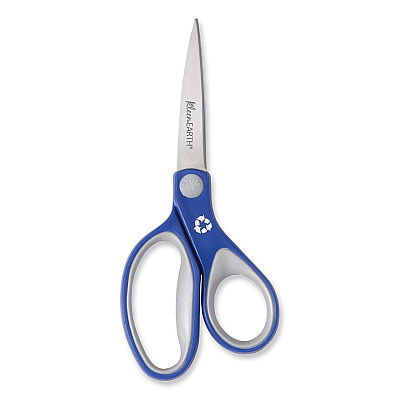 Westcott KleenEarth Soft Handle Scissors, 7" Long, 2.25" Cut Length, Straight Blue/Gray Handle (ACM15553)