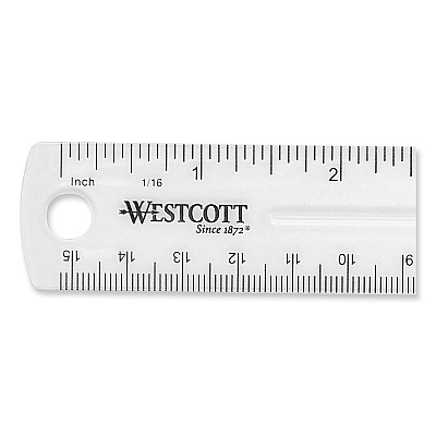 Westcott Clear Flexible Acrylic Ruler, Standard/Metric, 6" (15 cm) Long, Clear, 12/Box (ACM17723)