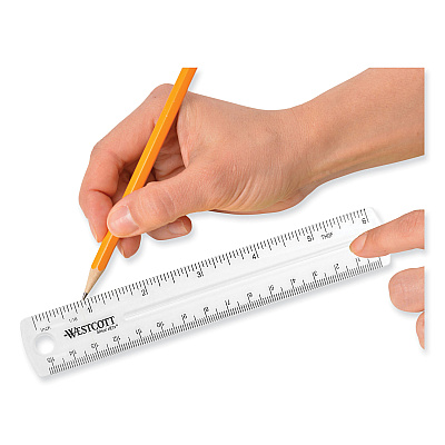 Westcott Clear Flexible Acrylic Ruler, Standard/Metric, 6" (15 cm) Long, Clear, 12/Box (ACM17723)