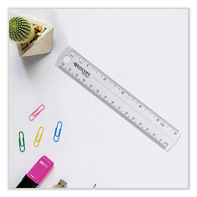 Westcott Clear Flexible Acrylic Ruler, Standard/Metric, 6" (15 cm) Long, Clear, 12/Box (ACM17723)