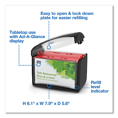 Tork Xpressnap Tabletop Napkin Dispenser, 7.9 x 5.6 x 7.9, Black (TRK6232100)