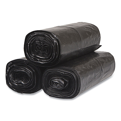 Inteplast Group Low-Density Commercial Can Liners, 60 gal, 1.5 mil, 38" x 58", Black, Interleaved Roll, 20 Bags/Roll, 5 Rolls/Carton (IBSSL3858150K)