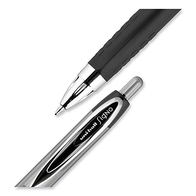 uniball Signo 207 Gel Pen, Retractable, Medium 0.7 mm, Black Ink, Clear/Black Barrel, 5/Pack (SAN1960239)