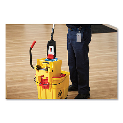 Rubbermaid Commercial WaveBrake 2.0 Bucket/Wringer Combos, Down-Press, 35 qt, Plastic, Yellow (RCPFG757788YEL)