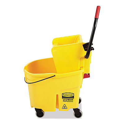 Rubbermaid Commercial WaveBrake 2.0 Bucket/Wringer Combos, Side-Press, 35 qt, Plastic, Yellow (RCPFG758088YEL)
