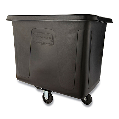Rubbermaid Commercial Cube Truck, 12 cu ft, 400 lb Capacity, Medium-Density Polyethylene/Metal Frame, Black (RCP461200BLA)