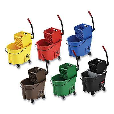 Rubbermaid Commercial WaveBrake 2.0 Bucket/Wringer Combos, Down-Press, 44 qt, Plastic, Yellow (RCPFG757688YEL)