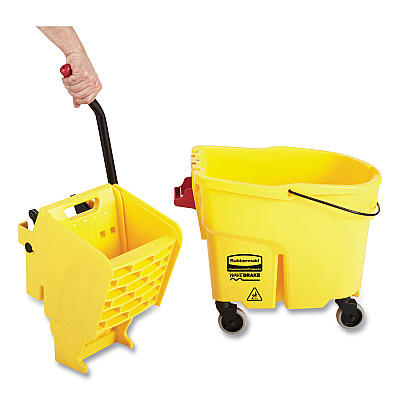 Rubbermaid Commercial WaveBrake 2.0 Bucket/Wringer Combos, Side-Press, 44 qt, Plastic, Yellow (RCPFG618688YEL)