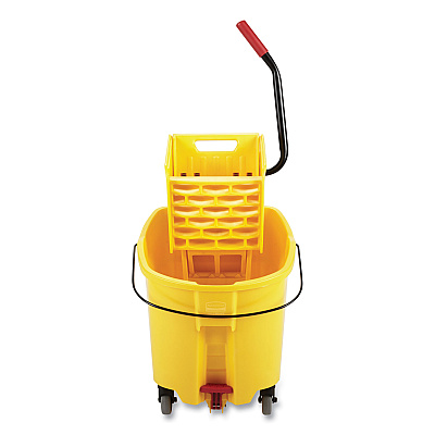 Rubbermaid Commercial WaveBrake 2.0 Bucket/Wringer Combos, Down-Press, 44 qt, Plastic, Yellow (RCPFG757688YEL)