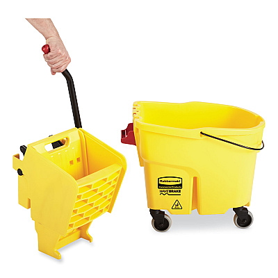 Rubbermaid Commercial WaveBrake 2.0 Bucket/Wringer Combos, Side-Press, 26 qt, Plastic, Yellow (RCPFG748000YEL)