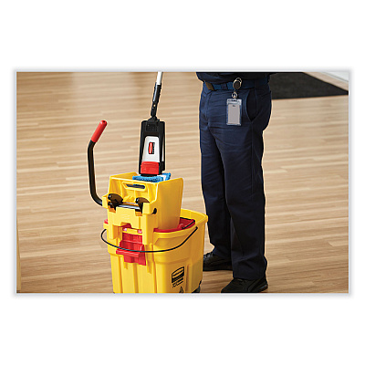 Rubbermaid Commercial WaveBrake 2.0 Bucket/Wringer Combos, Down-Press, 44 qt, Plastic, Yellow (RCPFG757688YEL)