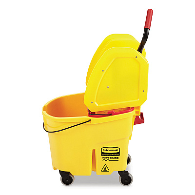 Rubbermaid Commercial WaveBrake 2.0 Bucket/Wringer Combos, Down-Press, 35 qt, Plastic, Yellow (RCPFG757788YEL)
