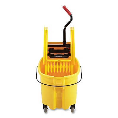 Rubbermaid Commercial WaveBrake 2.0 Bucket/Wringer Combos, Down-Press, 35 qt, Plastic, Yellow (RCPFG757788YEL)