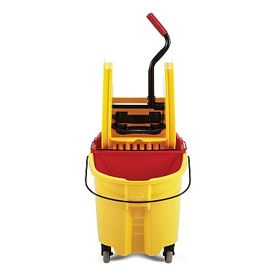 Rubbermaid Commercial WaveBrake 2.0 Bucket/Wringer Combos, Down-Press, 35 qt, Plastic, Yellow (RCPFG757788YEL)
