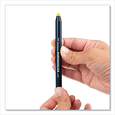 Tombow Wax-Based Marking Pencil, 4.4 mm, Yellow Wax, Navy Blue Barrel, 10/Box (TOM51534)